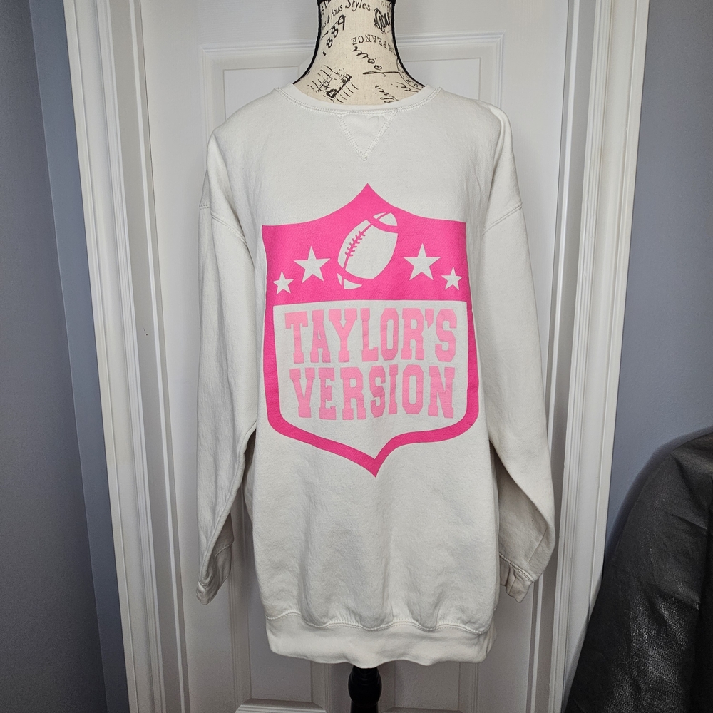 Taylor Swift Sweatshirt NFL 'Taylor's Version' Crewneck Cream Pink XL Swiftie